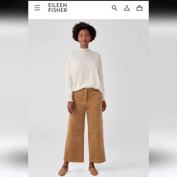 Eileen Fisher Organic Cotton Corduroy Wide-Leg Ankle Pant size Medium in Honey - Picture 1 of 12